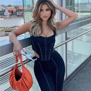 ZARA DENIM CORSET STYLE TOP & SPLIT SKINNY JEANS SET